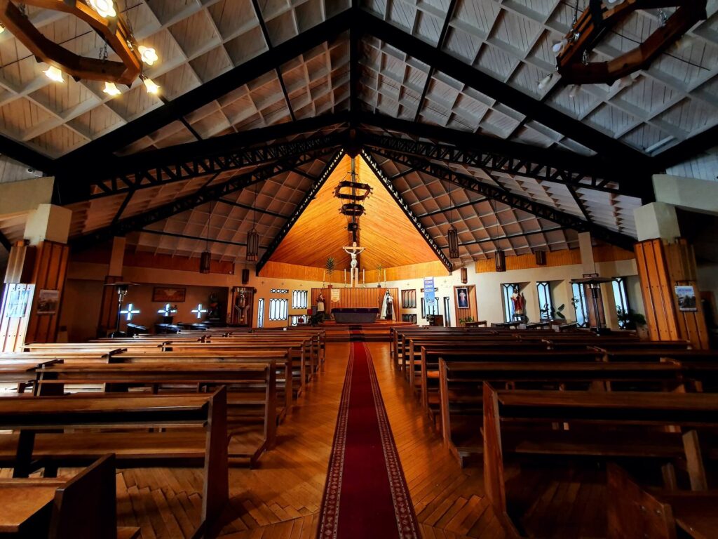 inside a cathedral in ancud, chiloe, chile