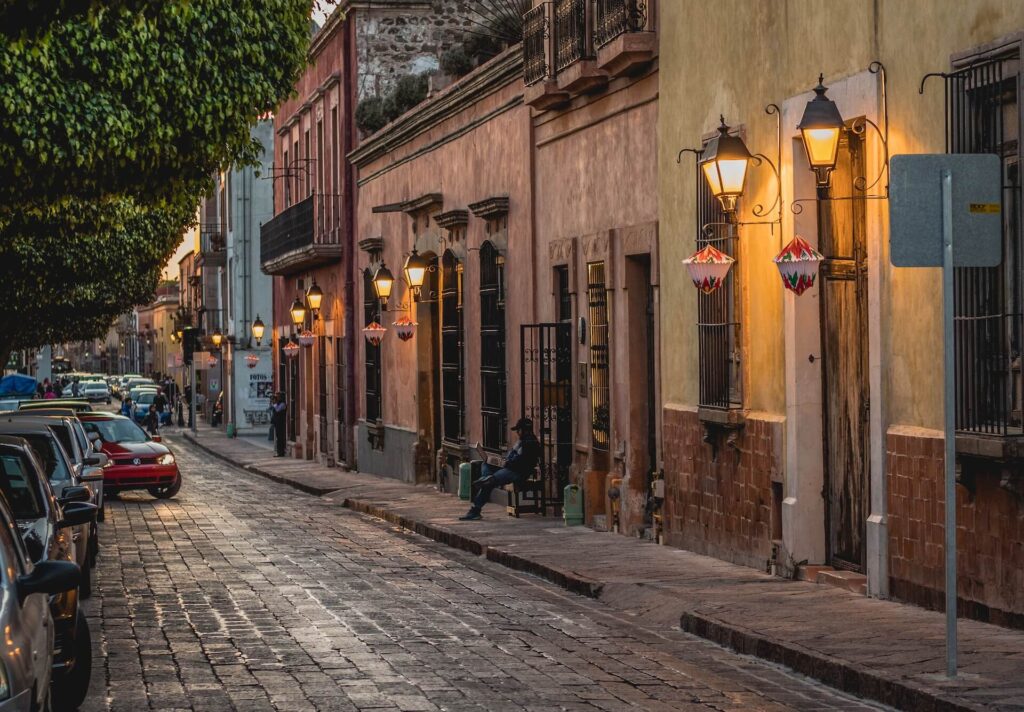 beautiful street in mexico in the evening